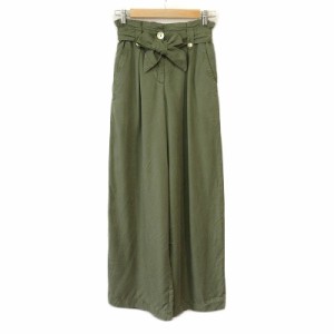 【中古】ザラ ZARA パンツ ワイド ハイウエスト ベルト XS 緑 カーキ レディース