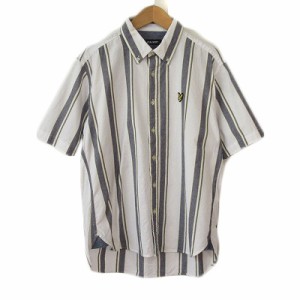 【中古】ライル&スコット LYLE&SCOTT シャツ ボタンダウン ストライプ オックスフォード 半袖 M 白 ホワイト メンズ