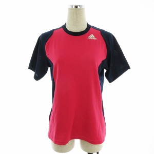 【中古】アディダス adidas Tシャツ カットソー 半袖 クルーネック 薄手 ロゴ S ピンク 紺 トップス /MO レディース