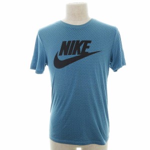 【中古】ナイキ THE NIKE TEE Tシャツ カットソー 半袖 クルーネック 総柄 プリント スウッシュ ロゴ S 青 メンズ