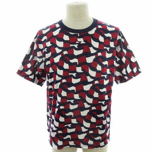 【中古】トミーヒルフィガー TOMMY HILFIGER Tシャツ カットソー 半袖 クルーネック コットン 総柄 M 赤 紺 メンズ