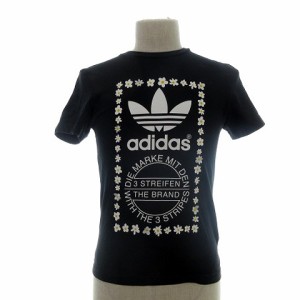 【中古】アディダス adidas PHARRELL WILLIAMS Tシャツ カットソー 半袖 クルーネック コットン 薄手 プリント XS 黒 ブラック メンズ