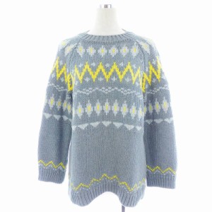 【中古】ザラ ZARA KNIT セーター ニット 長袖 クルーネック コットン 厚手 総柄 M グレー トップス /BT レディース