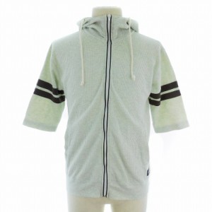 【中古】ディッキーズ Dickies パーカー ジップアップ フード ワッフル 五分袖 ライン L グレー 茶 レディース