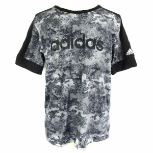 【中古】アディダス MSPORTIDCAMOグラフィックTシャツ 半袖 ロゴ プリント 薄手 コットン 総柄 O グレー メンズ