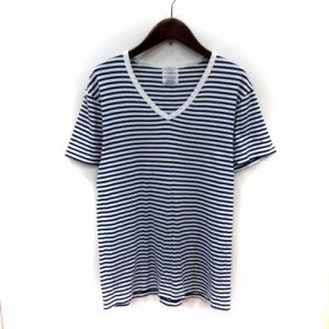 【中古】B&Y ユナイテッドアローズ BEAUTY&YOUTH Tシャツ カットソー Vネック 半袖 ボーダー M ネイビーホワイト