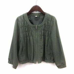 【中古】ビス ViS ノーカラージャケット 総裏地 シャーリング M 緑 カーキ /YI レディース