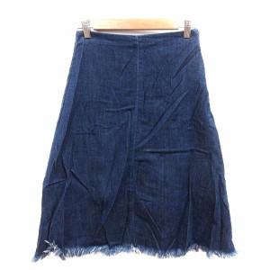 【中古】ザラ トラファルック ZARA Trafaluc COLLECTION フレアスカート ミモレ ロング デニム フリンジ XS 紺