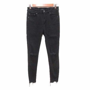 【中古】ジーナシス JEANASIS スキニーパンツ デニム ストレッチ ダメージ加工 カットオフ M 黒 ブラック /CT ■MO 