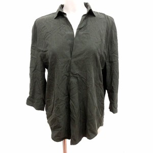 【中古】ザラウーマン ZARA WOMAN シャツ ブラウス スキッパーカラー 七分袖 XS カーキ /RT レディース