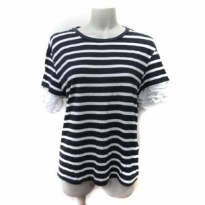 【中古】トミーヒルフィガー TOMMY HILFIGER Tシャツ カットソー ボーダー レース 半袖 M 黒 ブラック /YI レディース