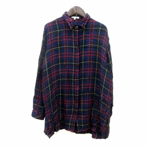 【中古】グローバルワーク GLOBAL WORK シャツ チェック 長袖 M 紺 ネイビー /MN レディース