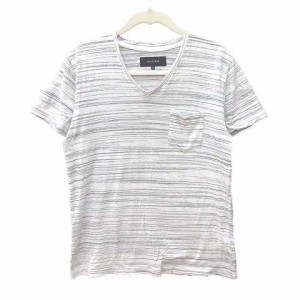 【中古】シップスジェットブルー SHIPS JET BLUE Tシャツ カットソー 半袖 Vネック ボーダー S 白 ホワイト 黒 