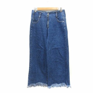 【中古】ザラ トラファルック ZARA Trafaluc denimwear デニムパンツ ジーンズ ストレート カットオフ 36 紺 ネイビー