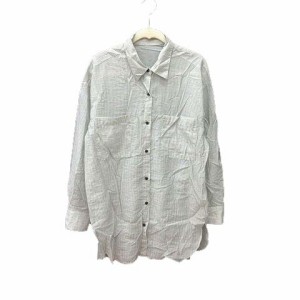 【中古】グローバルワーク GLOBAL WORK シャツ ブラウス ストライプ シアー 長袖 F 水色 ライトブルー /YK レディース