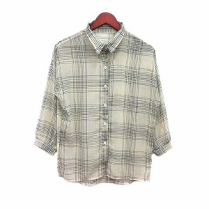 【中古】ジュノア JUNOAH シャツ ブラウス シフォン チェック 長袖 M アイボリー 白 ホワイト 黒 /YK レディース