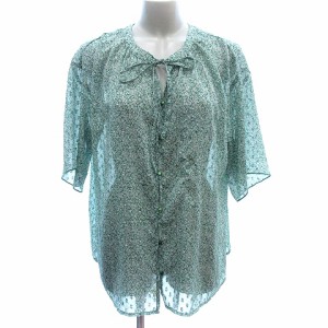 【中古】ショコラフィネローブ chocol raffine robe シャツ ブラウス ボウタイ 花柄 五分袖 F 緑 グリーン レディース