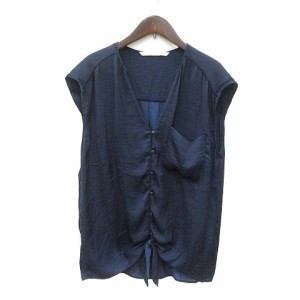 【中古】ザラ トラファルック ZARA Trafaluc ブラウス スキッパーカラー ノースリーブ S 紺 ネイビー ■MO レディース