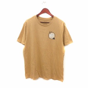 【中古】ルーカ RVCA Tシャツ カットソー クルーネック プリント 半袖 M ベージュ 黒 ブラック 白 ホワイト メンズ