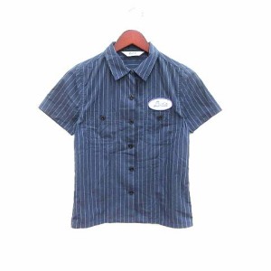 【中古】マウジー moussy シャツ ストライプ ワンポイント 半袖 1 紺 ネイビー /YK ■MO レディース