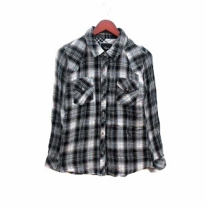 【中古】レイルズ Rails ネルシャツ チェック 長袖 M 黒 ブラック 白 ホワイト /YK レディース