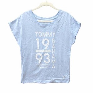 【中古】トミーバハマ Tommy Bahama Tシャツ カットソー フレンチスリーブ クルーネック ロゴプリント S 水色 