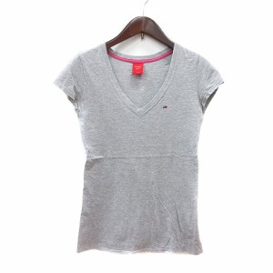 【中古】トミーガール tommy girl カットソー Tシャツ Vネック ワンポイント 半袖 XS グレー /MN レディース