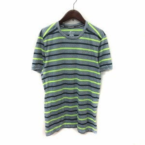 【中古】ナイキ NIKE Tシャツ カットソー ボーダー 半袖 M グレー 黄色 イエロー /YI メンズ