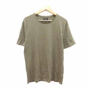 【中古】ザラマン ZARA MAN Tシャツ カットソー 半袖 ダメージ加工 クルーネック M 緑 カーキ /CT メンズ