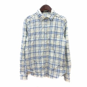 【中古】メイソングレイ MAYSON GREY シャツ チェック 長袖 2 黄色 青 ブルー /MN レディース