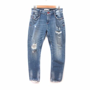 【中古】ザラ ZARA パンツ デニム ジーンズ ダメージ加工 ウォッシュ加工 34 青 ブルー /MS レディース