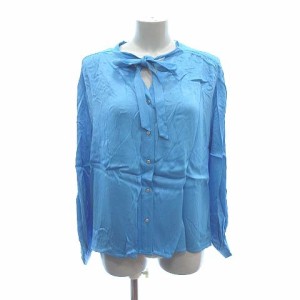 【中古】ザラ スキッパーカラーシャツ ブラウス 長袖 サテン リボン オーバーサイズ XS 青 ブルー ■MO レディース