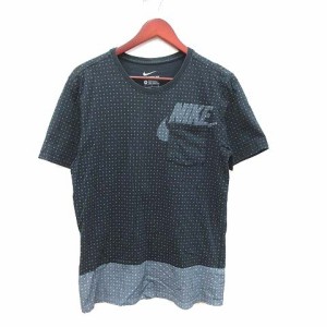 【中古】ナイキ NIKE Tシャツ カットソー 半袖 クルーネック ドット ロゴプリント 切替 L 黒 ブラック /CT メンズ