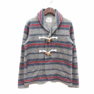 【中古】チャンピオン CHAMPION ジャケット ショールカラー ニット 起毛 ボーダー L グレー /CT ■MO レディース