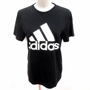 【中古】アディダス adidas カットソー Uネック 半袖 M 黒 ブラック /RT レディース