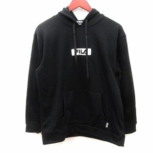 【中古】フィラ FILA パーカー プルオーバー プリント 裏起毛 L 黒 ブラック /AU レディース