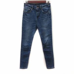 【中古】ジーナシス JEANASIS スキニーパンツ デニム ジーンズ ダメージ加工 S 紺 ネイビー /YI レディース