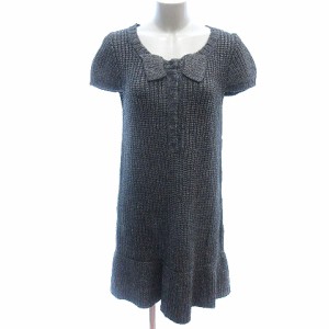 【中古】ジルバイジルスチュアート JILL by JILLSTUART ニットワンピース ミニ リボン ラメ 半袖 F グレー レディース