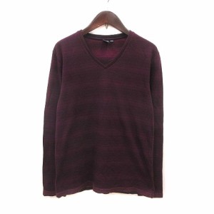 【中古】シーケーカルバンクライン ck Calvin Klein カットソー Vネック ボーダー 長袖 M 紫 パープル /MS メンズ