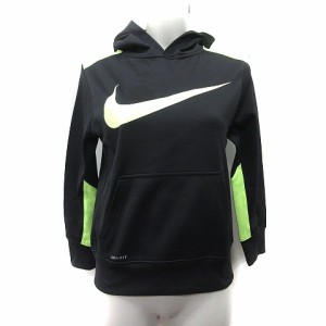 【中古】ナイキ NIKE パーカー プルオーバー 長袖 M 黒 ブラック 黄色 イエロー /YI レディース