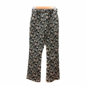 【中古】ジーナシス JEANASIS ストレートパンツ 花柄 ブーツカット S 黒 ブラック /MN レディース