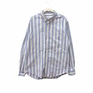 【中古】グローバルワーク GLOBAL WORK シャツ ボタンダウン ストライプ 長袖 M 青 ブルー 黄色 /YK ■MO メンズ