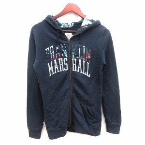 【中古】フランクリン&マーシャル FRANKLIN&MARSHALL VARSITY パーカー ジップアップ スウェット プリント 長袖 XS 紺