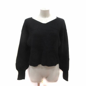 【中古】ナチュラルクチュール natural couture ニット セーター リブ バックリボン 長袖 S 黒 ブラック レディース