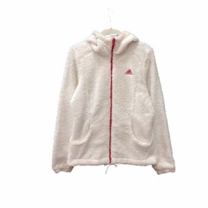 【中古】アディダス adidas ボアジャケット パーカー ジップアップ 総裏地 フード ワンポイント M 白 ■MO レディース