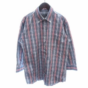 【中古】エディーバウアー EDDIE BAUER ボタンダウンシャツ チェック 七分袖 S 紺 ネイビー /AU ■MO メンズ