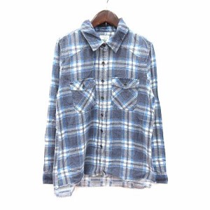 【中古】ビラボン BILLABONG シャツ 長袖 チェック フリンジ M 青 ブルー 紺 ネイビー /CT レディース