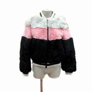 【中古】シスレー SISLEY ジャケット ブルゾン フェイクファー 総裏地 2XL 黒 ブラック ピンク ライトグレー