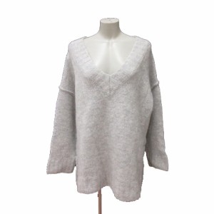 【中古】ザラ ZARA ニット KNIT チュニック ニット Vネック アルパカ混 長袖 S ライトグレー /MS レディース