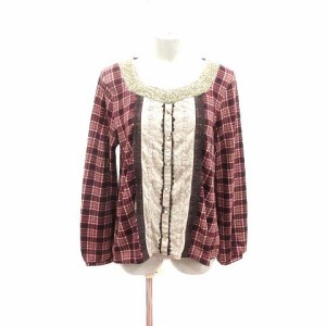 【中古】アクシーズファム axes femme カットソー チェック レース 長袖 M 赤 レッド /YK レディース